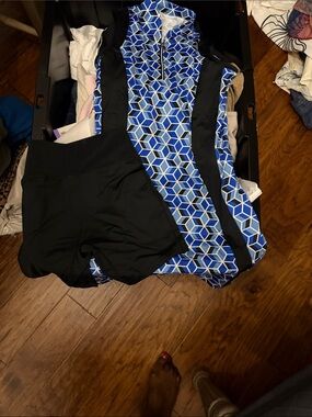 Tail Blue Geo-Print Mini Dress with Black Panels